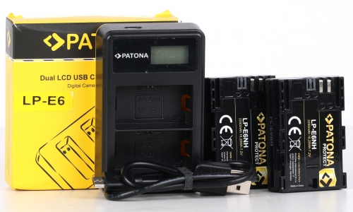 Patona Dual LP-E6 LCD USB Charger 2x 13435 LP-E6NH Batteries